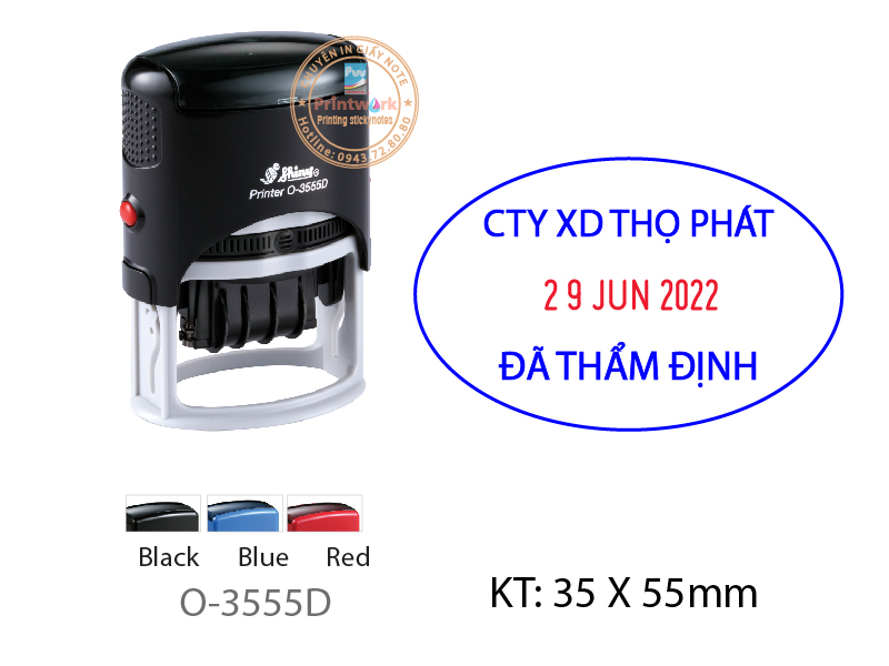 Dấu liền mực O-3555D có ô ngày tháng, KT: 35 x 55mm