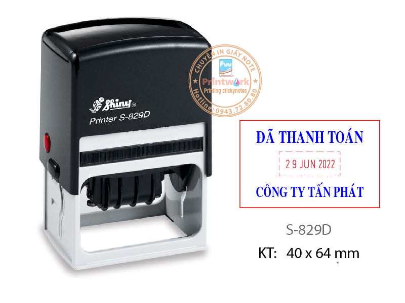 Dấu liền mực S-829D có ô ngày, KT: 40 x 64 mm