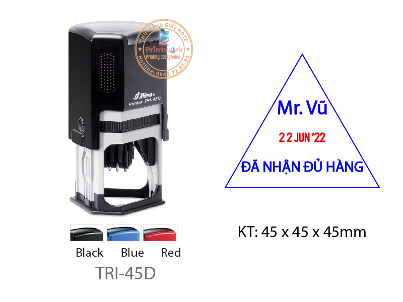 Dấu liền mực Hình Tam Giác TRI-45D có ô ngày tháng, KT: 45 x 45 x 45mm