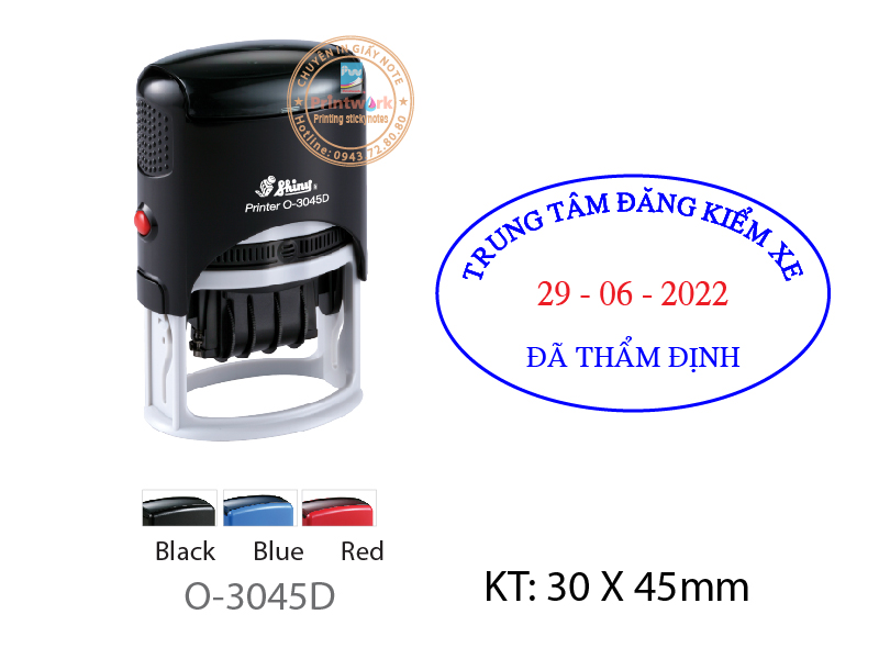 Dấu liền mực O-3045D có ô ngày tháng, KT: 30 x 45mm